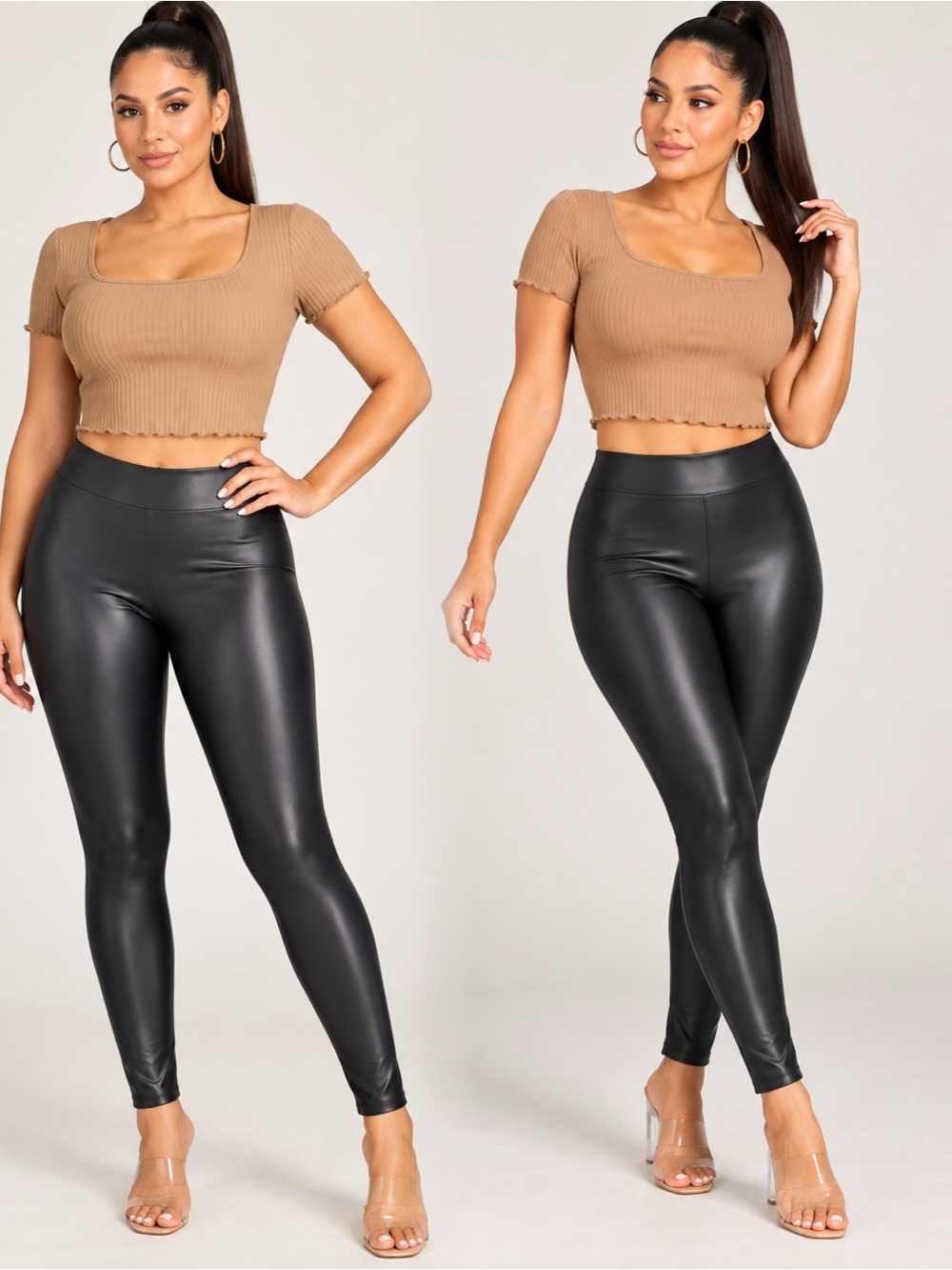 Active USA Sleek Black Faux Leather Leggings